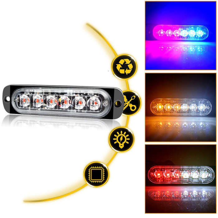 Red Blue - 12-24V Universal 6 LED Side Marker Signal Flashing Light LED Car Warning Flashing Light M