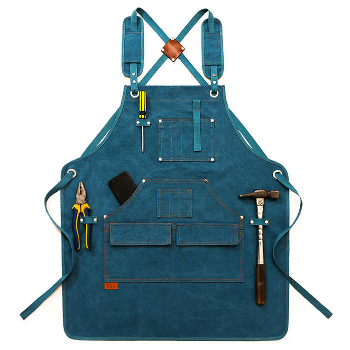 Blue - Multi-Pocket Design Canvas Apron for Hairstylists Bakers Coffee Shops Gardeners Woodworkers R