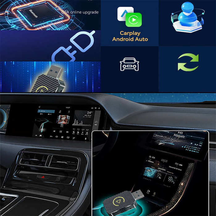 Gold - Smart Wireless Carplay Android Auto Adapter AI Box Dongle Plug&Play Wireless to Wired for Car