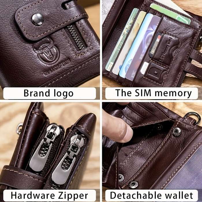 Yellow - BULLCAPTAIN Genuine Leather Men's Wallet, Large Capacity RFID Blocking Wallet, Casual Retro