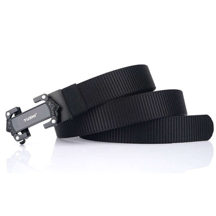 Blue - TUSHI Strong Metal Automatic Buckle Black Belt Wear-resistant Tough 125cm Nylon Belts For Men