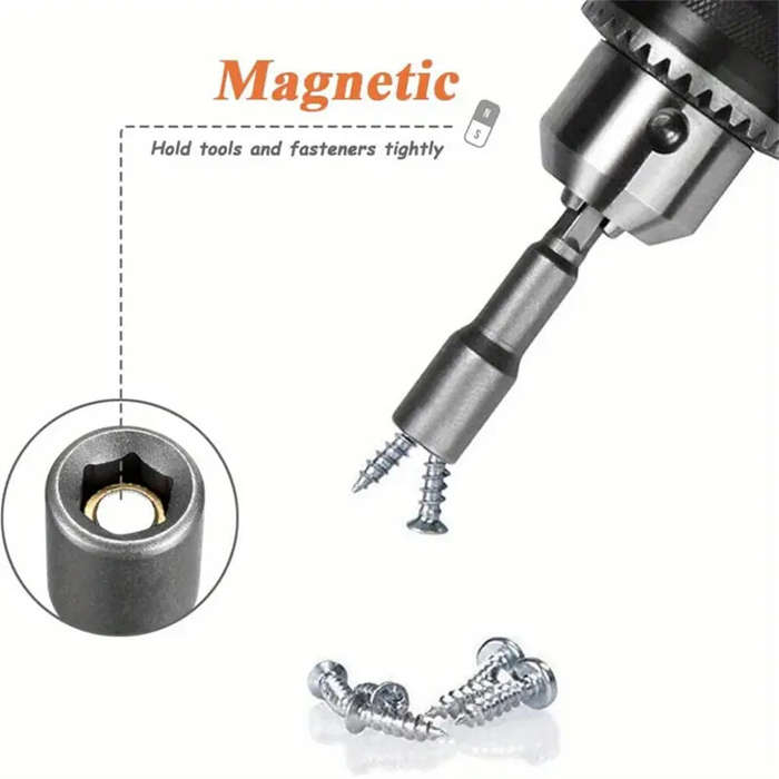 Silver - 10PCS Impact Socket Magnetic Nut Screwdriver Set 6mm-19mm Heat-Treated Chrome Vanadium Stee