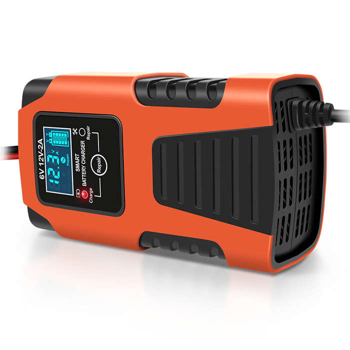 Yellow - Fully Automatic Smart Car Battery Charger with LCD Display For 6V/12V 2AH-20AH Application