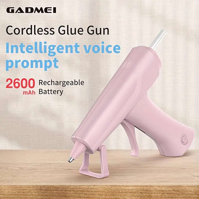 Pink - Cordless Hot Glue Gun HJ824 2600mAh Rechargeable Battery USB-C Fast Preheating Auto Shut-Off