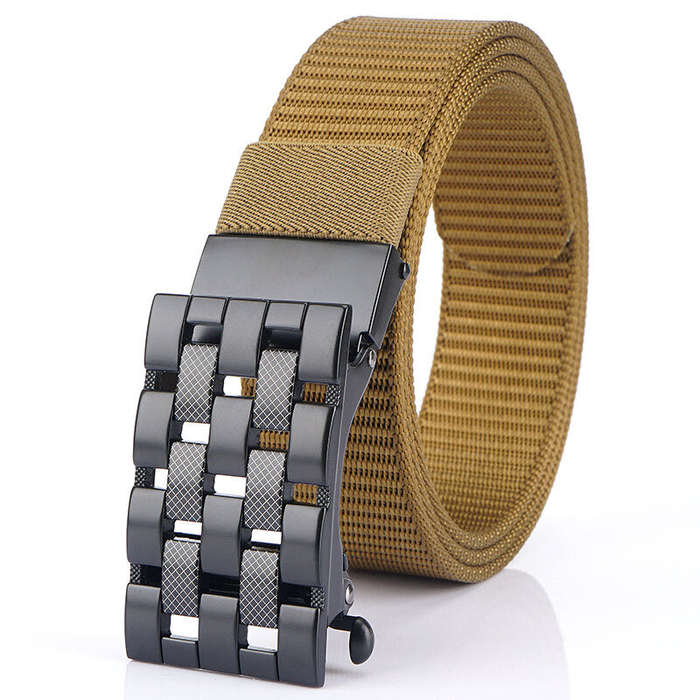 Brown - TUSHI Mens Tactical Belt Metal Automatic Buckle Hard Nylon Soft Real Nylon 125cm Military Ca