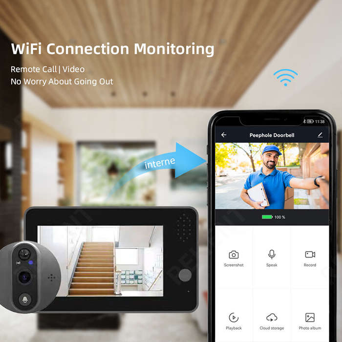 Smart Tuya WiFi Video Doorbell 4.3inch LCD Display with 1080P Peephole Camera 5000mAh Two-way Interc