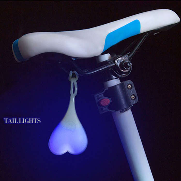 Green - 4 Colour Bike Balls TailLight Silicone Waterproof 3 LED Modes Warning Cute Heart Design Bike