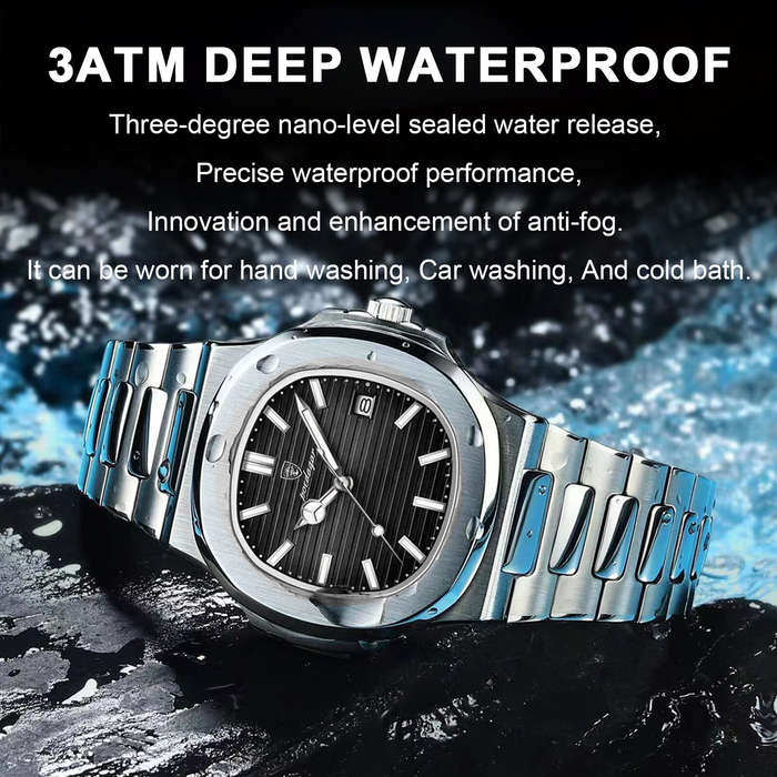 Blue - POEDAGAR Classic Business Men Watch Waterproof Luminous Date Quartz Watch Fashion Steel Strap