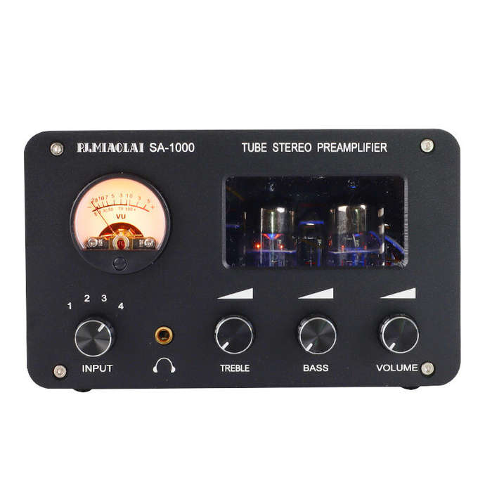 Black - PJ.MIAOLAI SA-1000 6H3N Tube Preamplifier HiFi 4 Input 2 Output VU Meter Headphone Amplifier