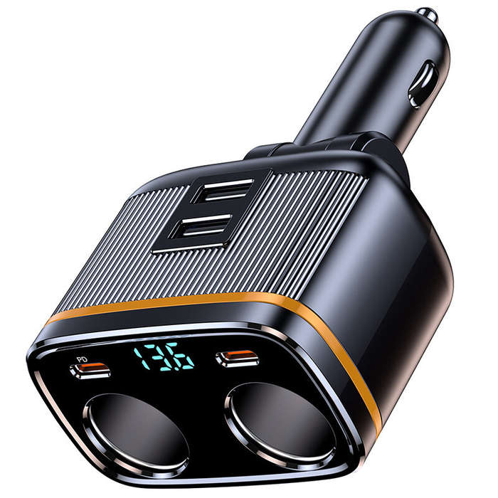 Black - 145W Car Charger Dual USB Ports Type C PD Fast Charge Adapter For Xiaomi Huawei Phone Charge