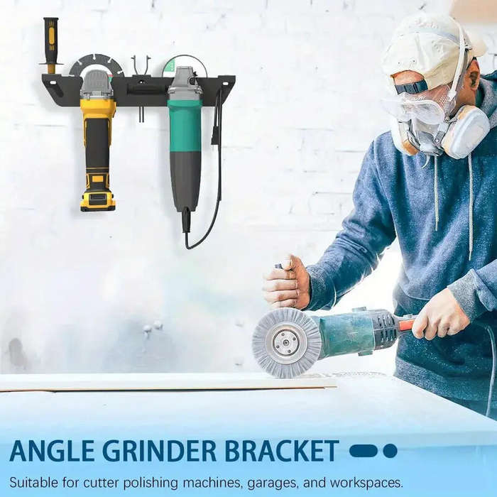 Black - Dual Bay Metal Angle Grinder Rack Stand Wall Mount Storage with Cord Hanger Easy Assembly Ho