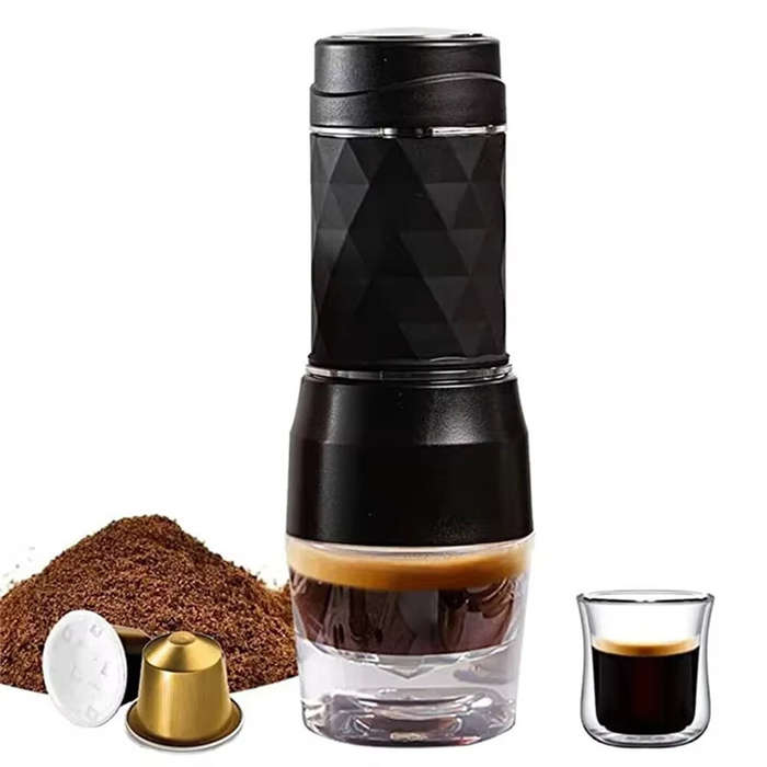 Black - CAFELFFE 3 -in-1 Portable Coffee Machine Hot/Cold Water Manual Espresso Maker For Capsule &