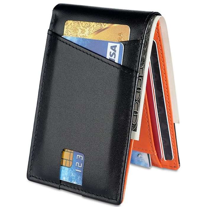 Black - Ekphero Men's Slim Genuine Leather Wallet RFID Blocking Minimalist Credit Card Holder Bifold