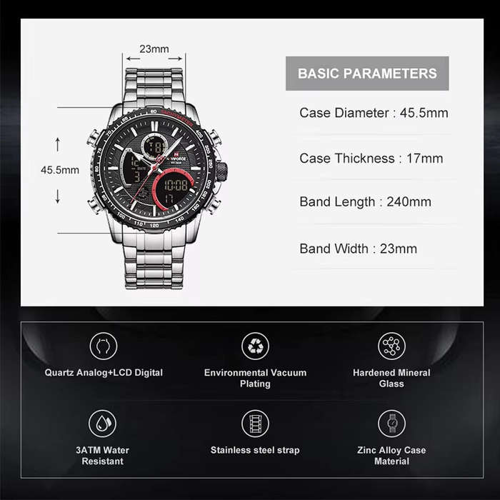 Black - NAVIFORCE Multi-function Men Watch Night Light Waterproof Quartz Watch Timepiece Chronograph