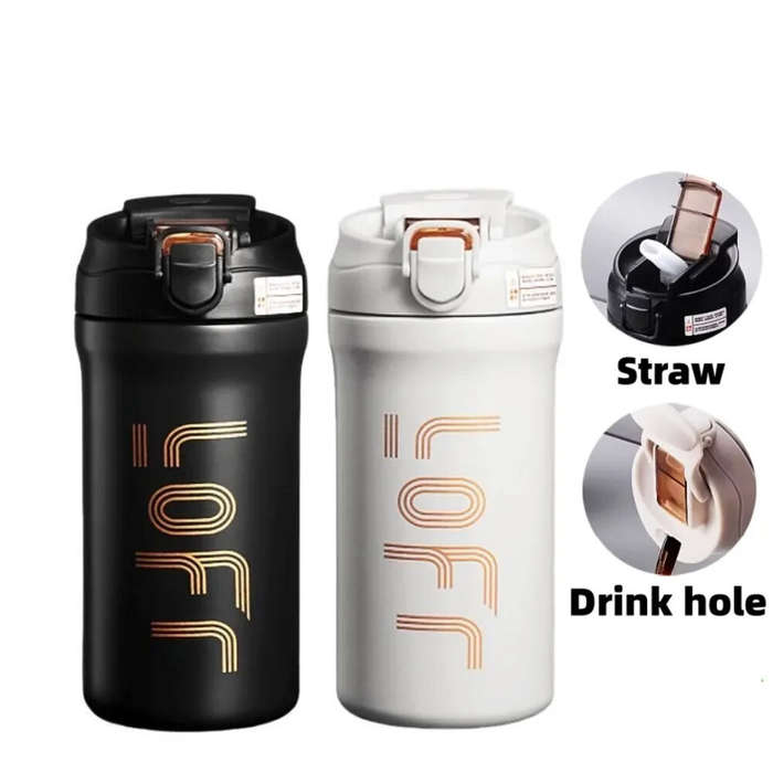 Black - IPRee 600ml/21OZ Portable Thermal Coffee Mug with Straw Double Wall Insulated Sublimation Tu