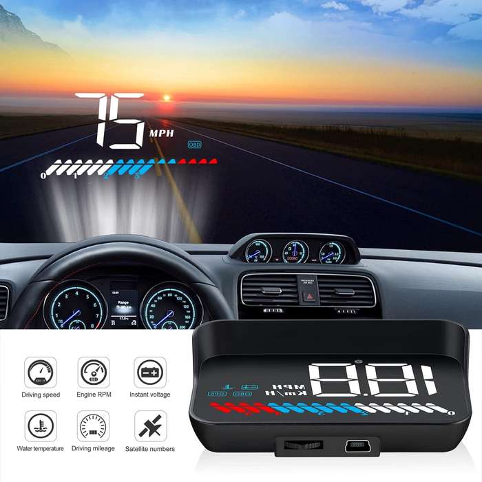 Black - 3.5inch LED Screen Car HUD Head-Up Display Car OBD Universal Speedometer Water Temperature H