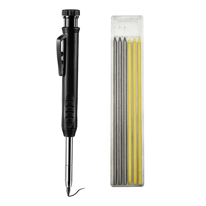Black pen shell + Red refill - Solid Carpenter Pencil With Multi Colors Refill Joiner Marker Woodwor