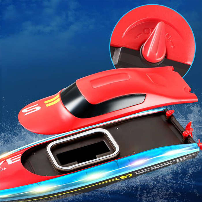 Red - 4DRC S7 RTR 2.4G RC Boat Waterproof Speedboat LED Light High Speed Remote Control Ship Dual Mo