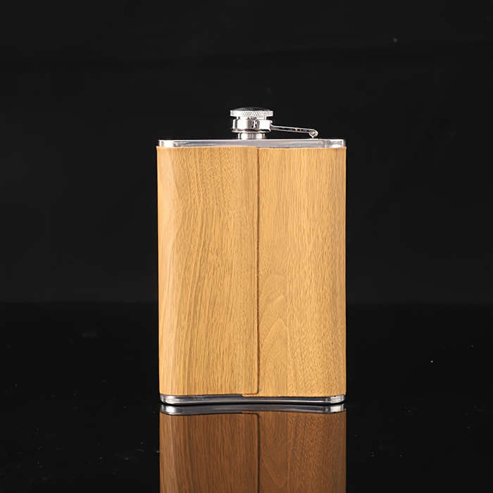 Wooden - 400ml Wood Grain Flask Set Stainless Steel Men's Small Hip Flask with Cup Funnel Metal Outd