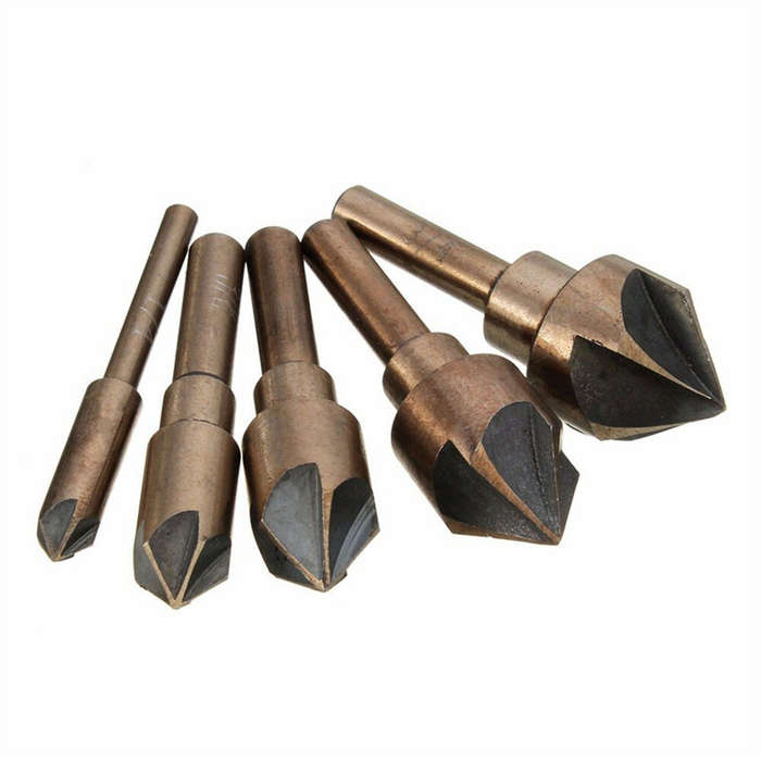 5PCS Countersink Tool Bit Set Includes 1/4" 3/8" 1/2" 5/8" 3/4" Drills Perfect for Woodworking Soft