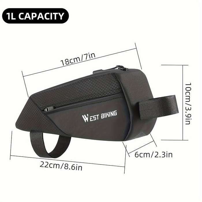 Black - WEST BIKING 1L Bicycle Top Tube Bag Narrow Side Design Velcro Fastening Portable Zipper Stor