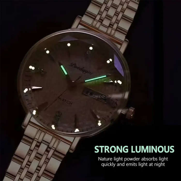 White - POEDAGAR Women Luxury Rhinestone Quartz Watch Waterproof Luminous Wristwatch Calendar Analog