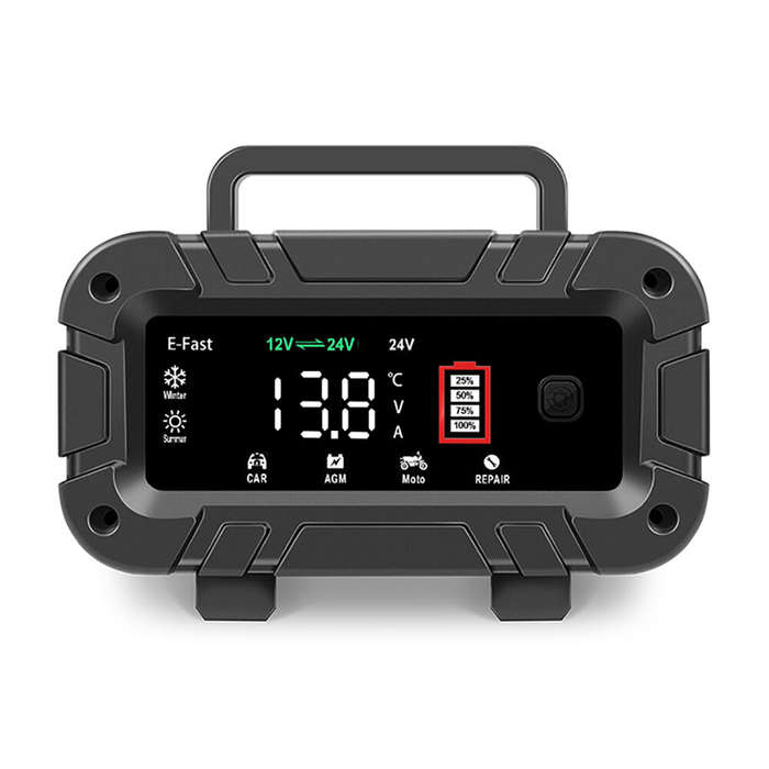EU Plug - TK-700 12V 24V Battery Charger Repair Car Battery Charger Large Screen Multiple Modes for