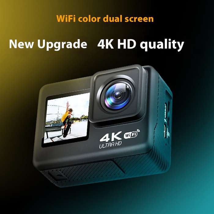 Black - AUSEK 4K WiFi Action Camera Photography Sports Camera Waterproof HD Dual Screen Wifi Remote