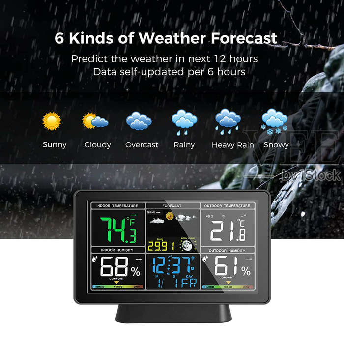 US Plug - AGSIVO Weather Station Alarm Clock Wireless Indoor Outdoor Thermometer with Atomic Clock /