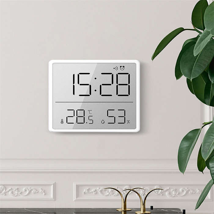 Black - LCD Digital Alarm Clock Large Display with Temperature Humidity Monitor Multi-functional Mag