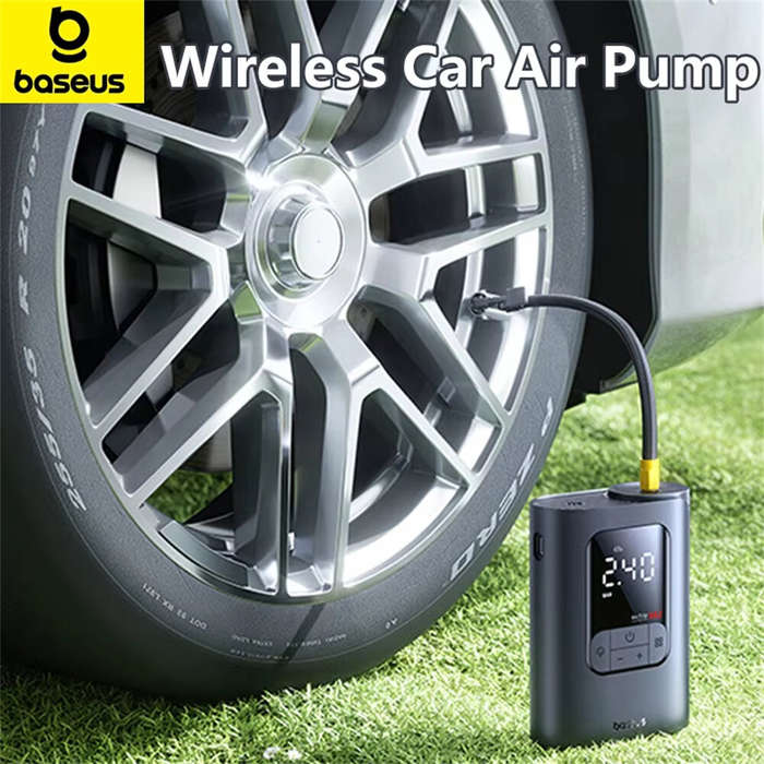 Black - Baseus Wireless Car Air Pump LCD Digital Display Electric Tire Inflator Portable Air Compres