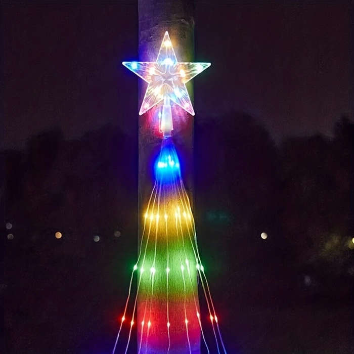 Warm Light - 198 LED Five-Pointed Star Light Waterfall Light Water Trailing Light Christmas Holiday