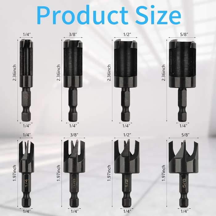 8Pcs - 8pcs Wood Plug Cutter Drill Bit Set Cobalt Steel Plug Cutter Set Hex Shank Design 1/4 3/8 1/2