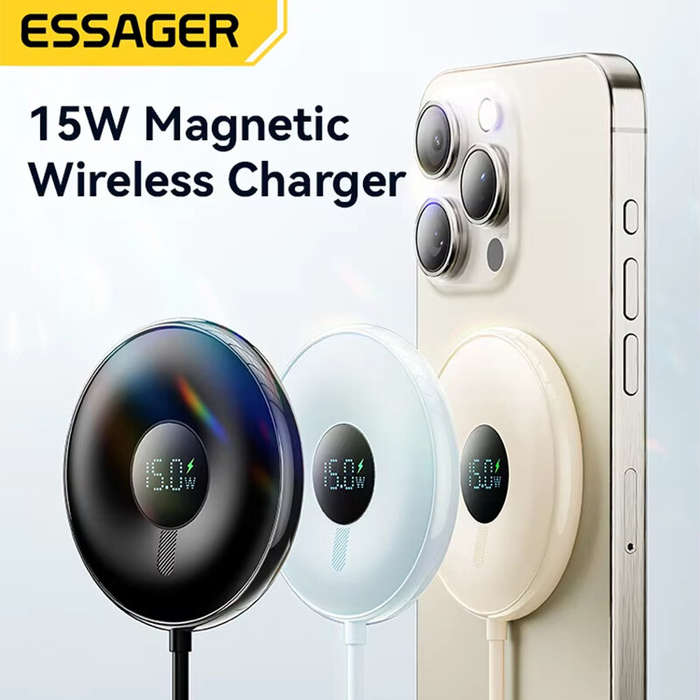 Beige - ESSAGER ES-WC10 15W Digital Display Magnetic Wireless Charger Fast Wireless Charging Pad for