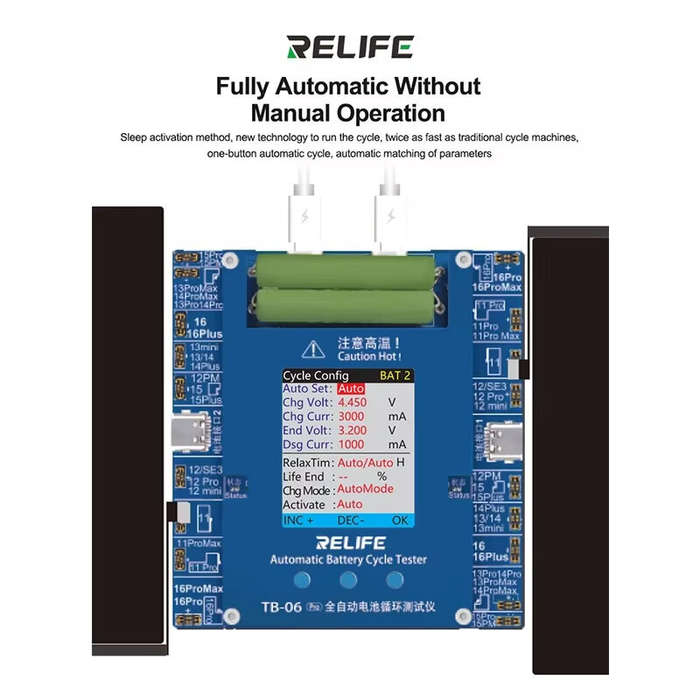 Blue - RELIFE TB-06 Pro Automatic Battery Cycle Tester Dual-Channel for iPhon 11-16 Series Battery H