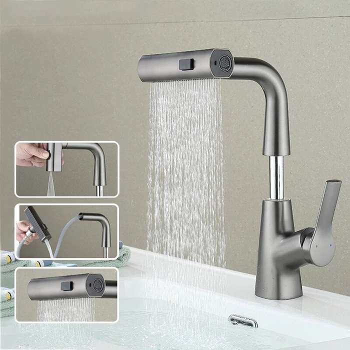 Electroplate - Pull Out Basin Faucet 360 Rotatable 304 Stainless Steel Kitchen Sink Mixer Tap with P