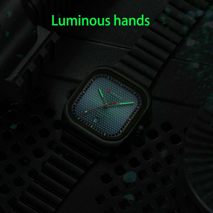Black + Blue - CURREN 36MM Large Dial Fashion Square Men's Quartz Watch Waterproof Luminous Calendar