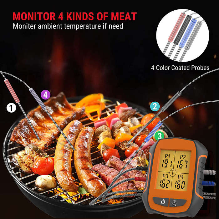 Orange - bluetooth Kitchen Oven Thermometer Four Probe Electronic Wireless Food Thermometer Dual Ala
