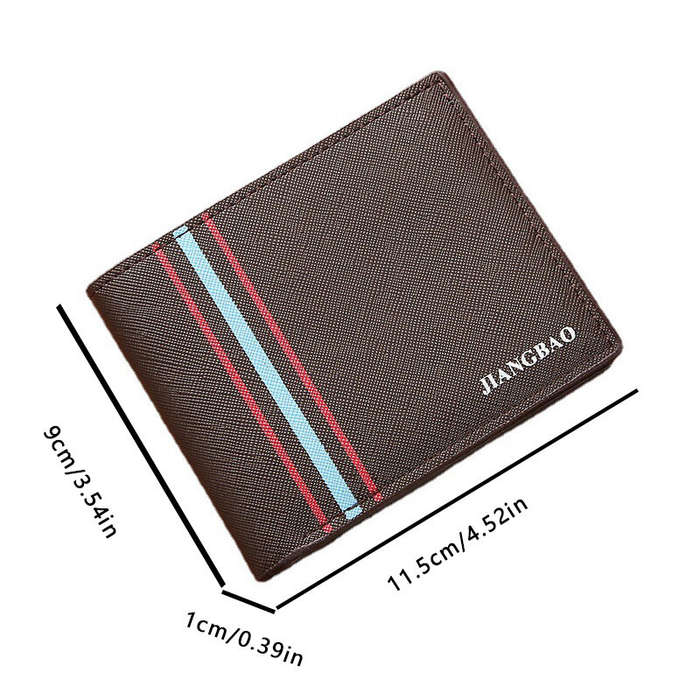 Coffee - Men's Short Thin Wallet Soft Leather Multi-Card Slots Coin Purse Cross Pattern Horizontal S
