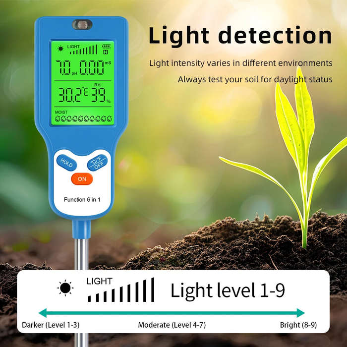 Six in one - 6 in 1 Soil Meter PH Tester LCD Display Light Fertility Temperature Moisture Humidity A