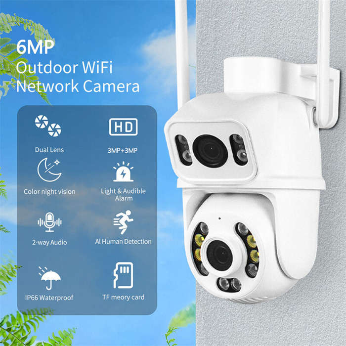White - Guudgo 6MP HD 5X Zoom Dual Lens Security Camera WIFI PTZ IP66 Waterproof Night Vision 2-Way