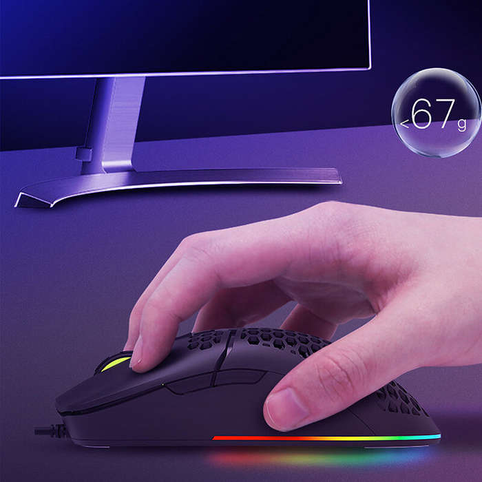 Black - Delux M700 PMW3389 Wired Gaming Mouse 16000DPI RGB Light Honeycomb Shell Ergonomics E-sports
