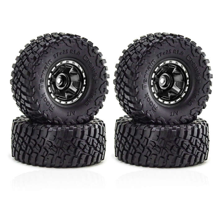 Brown - 4PCS 1.0 Inch Aluminum Alloy Blade Wheels Gravel Tires Spare Parts for SCX24 FMS24 TRX4M RC