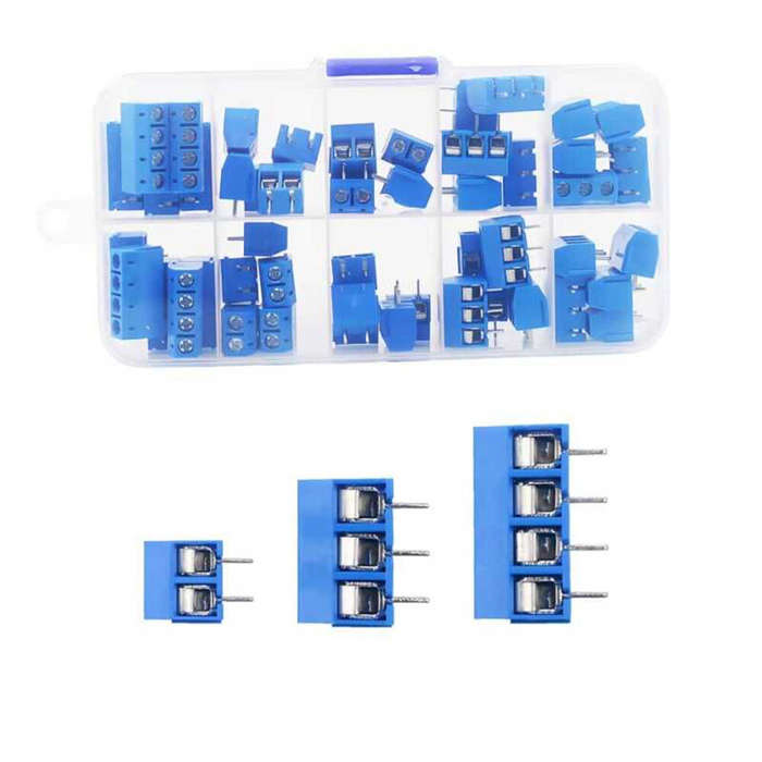 Blue - 50PCS PCB Terminal Block Connector Pitch 5.0mm Straight Pin KF301 2P 3P 4P Screw PCB Terminal