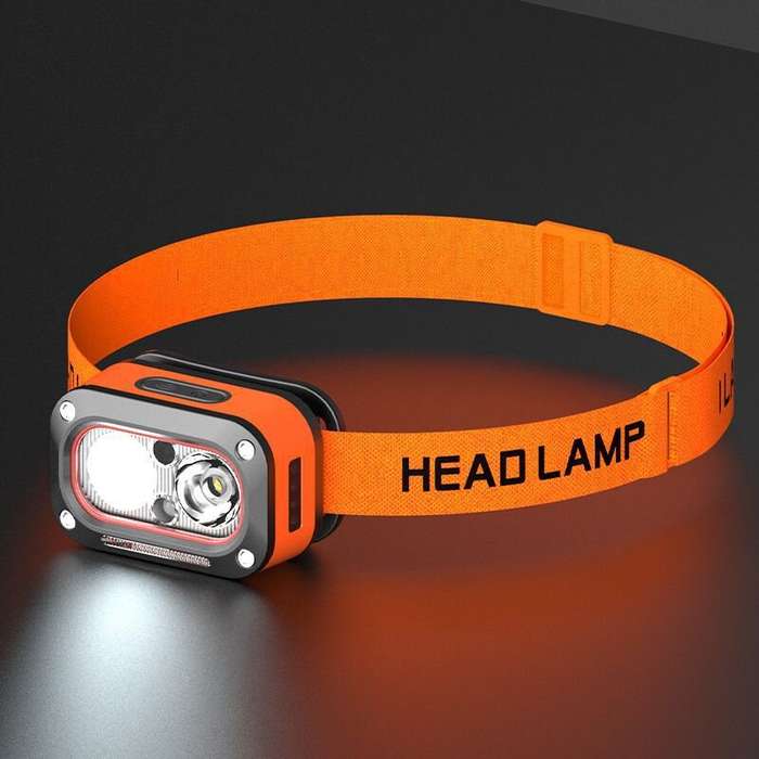 Orange - 3 Light Source Sensors Headlamp Lightweight Portable Head Lamps Super Bright Outdoor Night