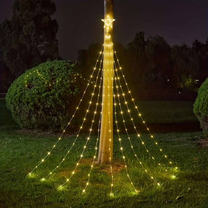 Warm Light - 198 LED Five-Pointed Star Light Waterfall Light Water Trailing Light Christmas Holiday