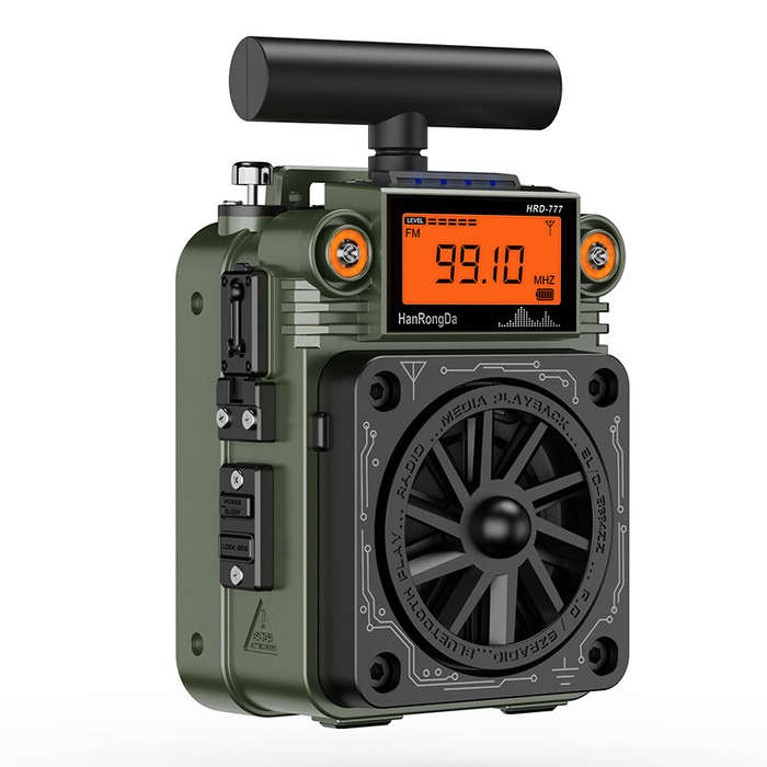 Army Green - HanRongDa HRD-777 Multiband Radio bluetooth AM FM SW WB 6 EQ Modes TF Card MP3 Player T