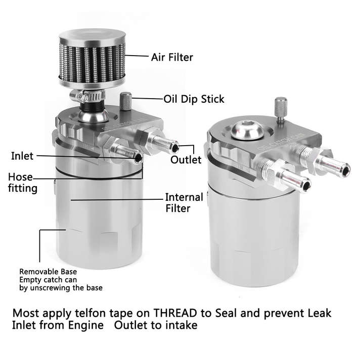 Silver - 300ML Oil Catch Can Kit Universal Gas Recovery Pot Reservoir Tank Air Filter