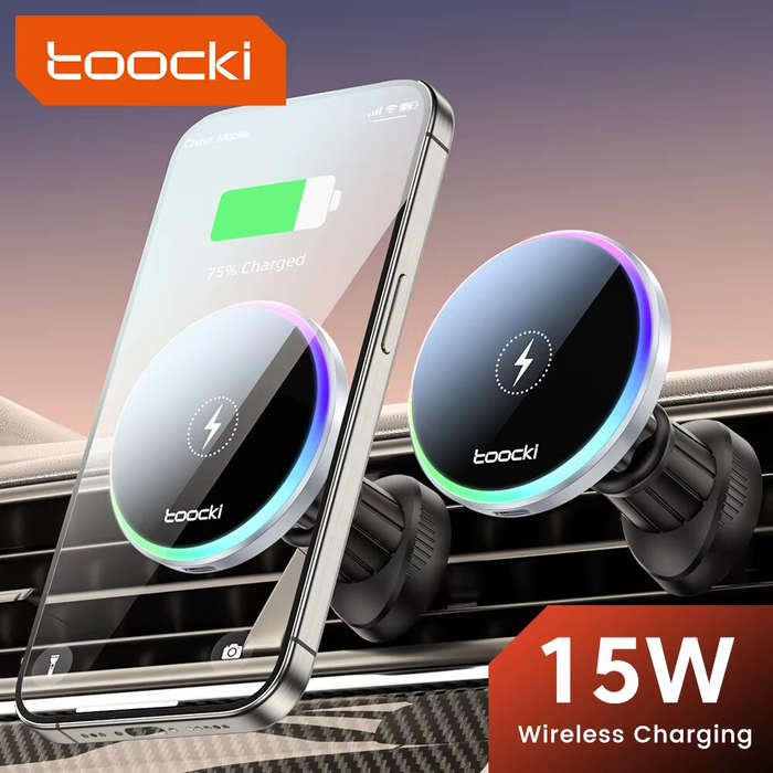 Type A - Toocki RGB Car Phone Holder 15W Wireless Charger Car Phone Charger Holder Stand For iPhone