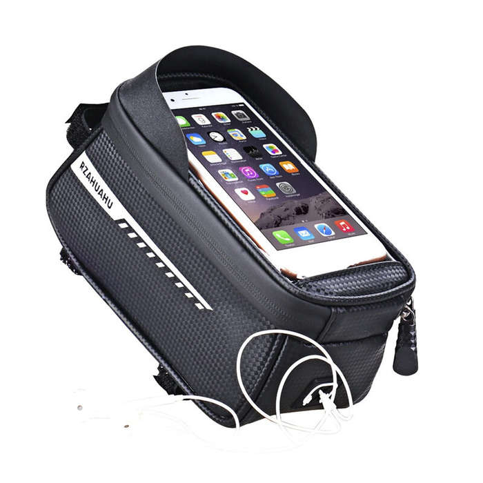 Black - RZAHUAHU Bicycle Bag Frame Front Tube Cycling Bike Phone Mount Bag Waterproof Phone Case Hol